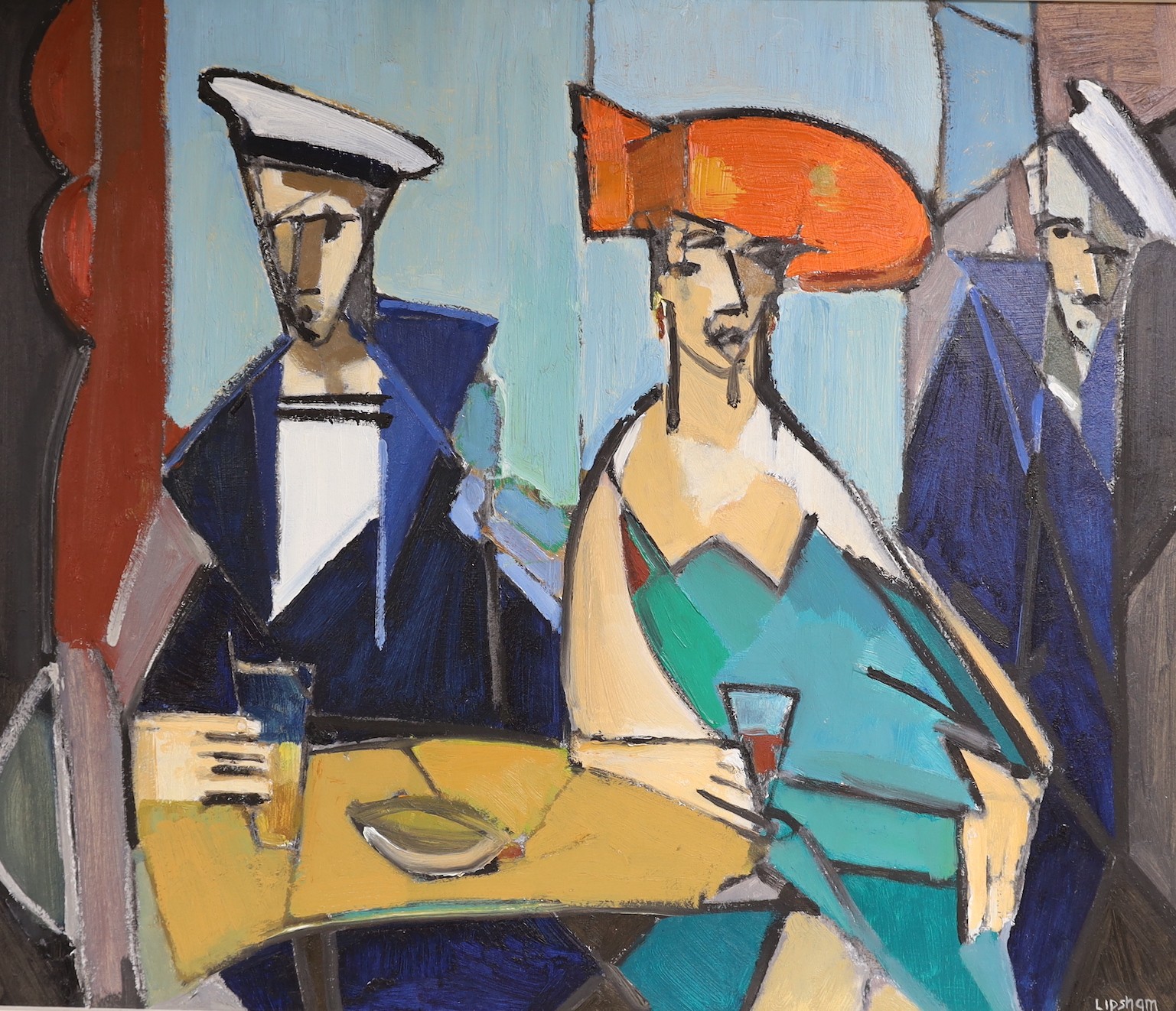John Lipsham (b.1944), oil on board, 'In the Albany Bar', signed with artist's inscription verso, 50 x 60cm